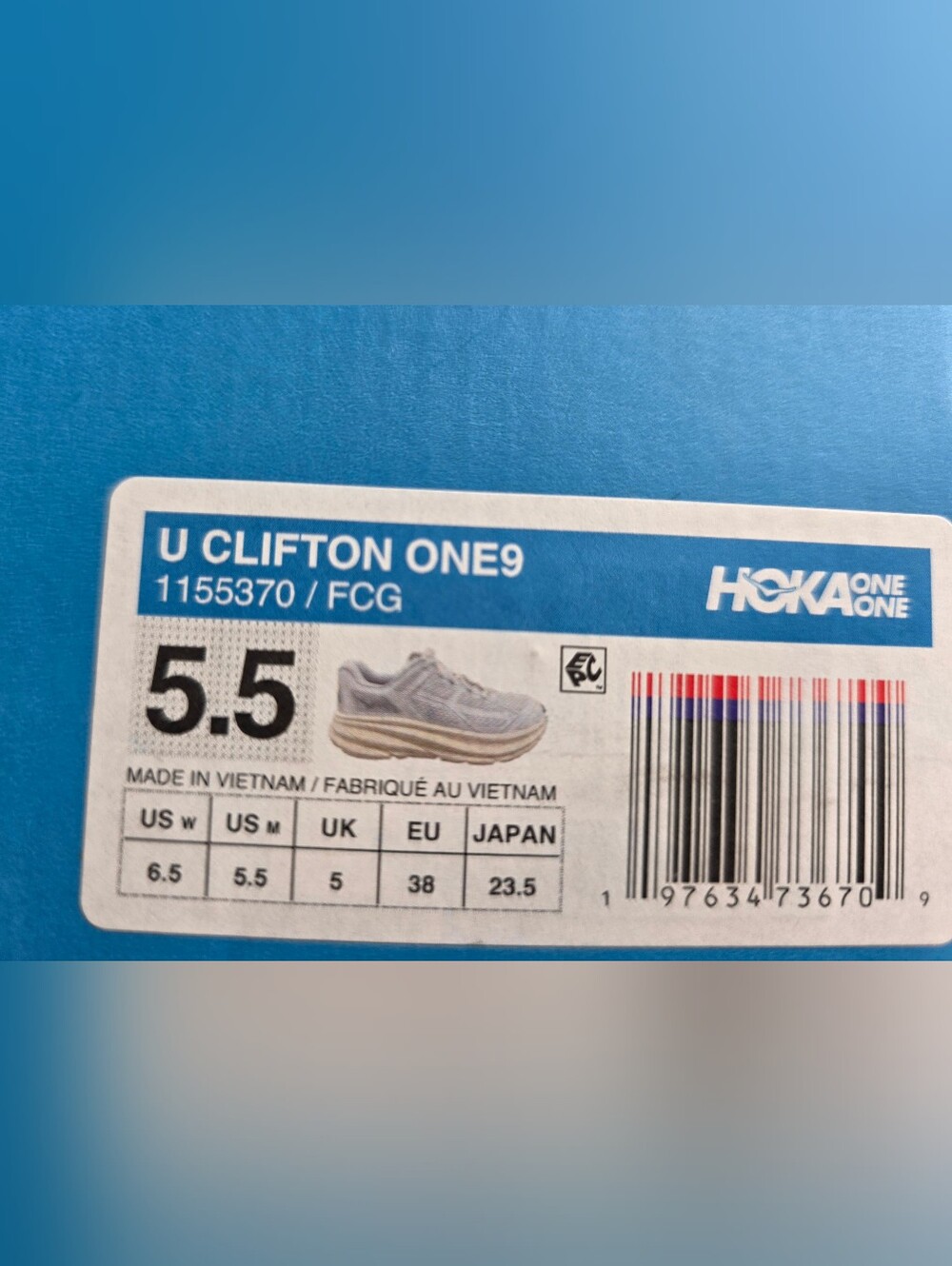 Hoka Clifton One 9 Sneakers - Light Gray with Cream Sole - Picture 6 of 6